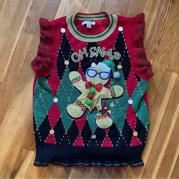 99 Jane Street Women Medium OH SNAP Gingerbread Man Ugly Christmas Sweater Vest - Picture 6 of 12